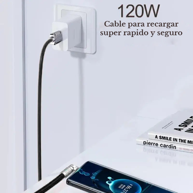 Cable USB Tipo C 180° - Carga Rápida 120W para iPhone y Samsung